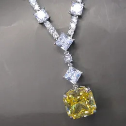 KQDANCE 15mm Lab Citrine Diamond Tennis Chain Necklace With Yellow Stone Silver Gold Plated Wedding Jewelry Wholesale 240229