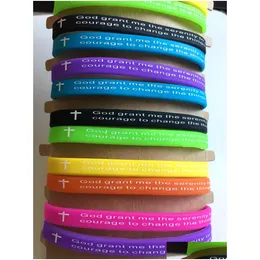 Charm Bracelets 50Pcs Color 7Mm Width Serenity Prayer God Grant Me..Bible Cross Sile Wristbands Wholesale Christian Jewelry Dhgarden Dhklg