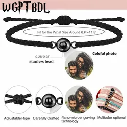 Wgptbdl pulseira trançada de aço inoxidável personalizada, colar de projeção personalizado, presente de dia dos pais memorial de personalidade 240320