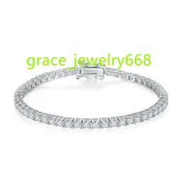 클래식 4 클로 테니스 브레이슬릿 S925 스털링 실버 플랜트 18K 화이트 골드 Moissanite Diamond D Class