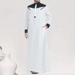 Etniska kläder Mäns långa Jubba Thobe kontrast Färg Muslimsk mantel Sleeve Spring Summer Mens Saudi Arabia Arabian