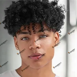 Toupees Black Men Afro Human Hair Skin Toupee Full Skin Base Natural Hairline Capillary Prosthesis 8MM Indian Hair Replacement System