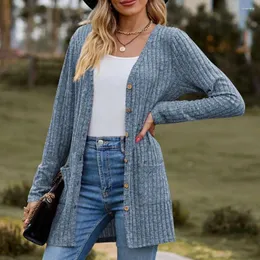 Women's Knits Front Button Pocket Coat Elegant Knitted Winter With Soft Pockets Anti-pilling Technology Stylish Mid For Fall