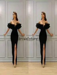 Paolo Sebastian Black Mermaid Prom Virts Stide Sexy Off Leferens Ruffles Pront Pritfic Slevicant Elegant Solidal Seborms Plain 6230281