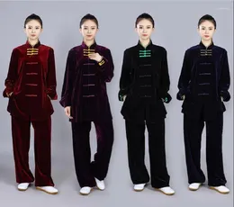 Etnik Giyim Toptan Çin tarzı erkekler kadınlar Tai Chi Suits Sonbahar Kış Kırıcılık Velvet Dövüş Sanatları Kostüm Spor Setleri