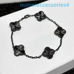 Designer-Luxusmarkenschmuck Vanl Cleefl Arpelsbracelet Fanjias Clover Five Flowers Laser Sided Black Gold Lucky Flower Natural Beimu Jade Marrow Live