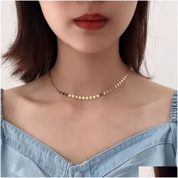 Chains Minimalist 925 Sterling Sier Necklace Round Sequins 18K Gold Filled Women Disc Choker Necklaces Drop Delivery Jewelry Pendants Dhmwr