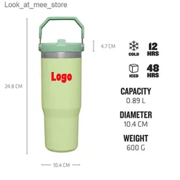 Tazze TUMBLER IN PAGLIA 30OZ Tazze Tazza da caffè Thermos Bottiglia Doppio strato Isolamento a prova di perdite Tazza da viaggio calda e fredda Boccetta per vuoto Bottiglia d'acqua per auto Dropshipping Q240322