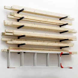 Yyr Wood Organizer och Lumber Storage Rack Wall Mount, Heavy Duty Metal Shelf med 6 -nivå håller upp 1200 kg, utomhusanvändning - Svart - Svart