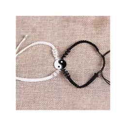 Charm Bracelets Friend 2 Matching Yin Yang Adjustable Cord Bracelet For Bff Friendship Relationship Boyfriend Girlfriend Valentines Gi Dho9I