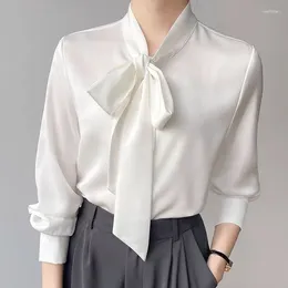 Women's Blouses White Chiffon Office Lady Tops Fashion Ladies Long Sleeve Shirts Spring Autumn Temperament Interior Lapping Clothing