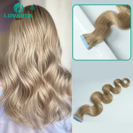 Przedłużenia 18# brudna blond taśma w przedłużanie włosów falowe prawdziwe Remy Human Hair Testy w naturalnym brazyllicznym taśmatom fali ciała 20/40 szt.