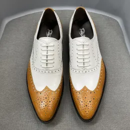 Schuhe Herren handgefertigte Schuhe echtes Leder klassisch klassische Wingtip Oxford Schuhe weiß braune Schnüren -up -Mode -Mode -Brogue Hochzeit Männer Kleidungsschuhe