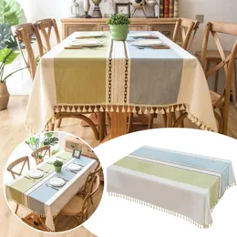 Tassels 직사각형 면화 및 리넨 보호기 커버 일회용 추수 감사절 식탁보가있는 테이블 천 식탁보