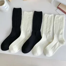Women Socks Fashion Simple White Middle Tube Breathable Thin Black Long Female Japanese Style Girl Loose Soft