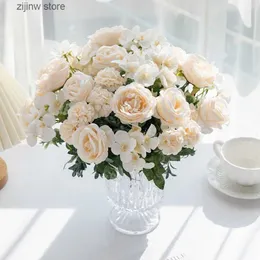 Faux Floral Greenery 7 Fork Silk Rose Peony Cynangea Flowers Flowers for Boudquet عيد الميلاد إكسسوارات الزهور المنزلية Prop y240322