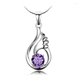 Kedjor Kampanjer !! 925 Sterling Silver CZ Woman Pendant Necklace Nice Angle Wing Design Jewelry