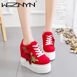 Boots Wgznyn 2022 Women 12cm High Heels Casual Shoes Wedges Platform Women Shoes Chaussure Summer Height Increasing White Pumps