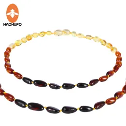 Necklaces HAOHUPO 5 New Designs Amber Teething Necklace for Baby Baroque Natural Baltic Ambre Jewelry Natural Stones 3233cm Baby Gifts