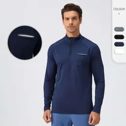 Mens Fitness Wear Stand Up Collar Sports Bluza z Half Reflective Fitness Fitness Długie rękawy Szybki suszenie top do biegania