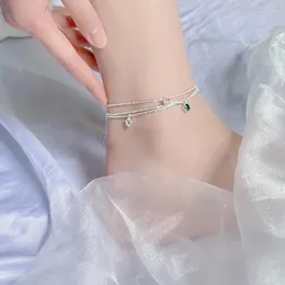 Anklets Silvology Real 925 여성을위한 스털링 실버 화려한 지르콘 우아한 고급 소녀 콜리 플라워 스파클링 보석