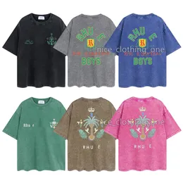 Mens Designer Rhu T-shirt Vintage Retro Washed Shirts Luxury Brand T Shirts Womens Short Sleeve T Shirt Summer Causal Tees Streetwear Tops Clothes Olika färger-10