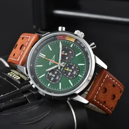 Breitl Wrist Men Watches Six Needles Leather Watches All Dial Work Quartz Watch High Quality Top Luxury Brand Chronograph Clock and Steel Belt Fashion