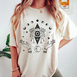 T-shirt da donna T-shirt estetica Evil Eye Fasi lunari celesti T-shirt astronomia Camiseta Mistica Boho Strega Donna T-shirt magica Top