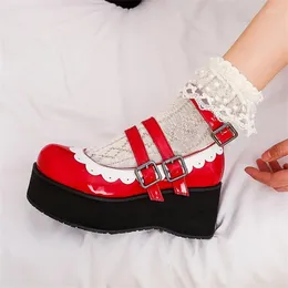 Sapatos de vestido Pxelena tamanho grande 34-45 lolita plataforma trepadeiras mulheres cunha salto alto cosplay mary janes babados punk bombas góticas 2024