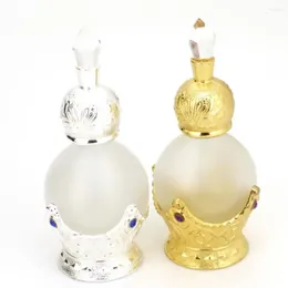 Storage Bottles 15ml Arab Style Metal Glass Bottle Perfume Essential Oils Container With Dropper Middle East Stopper