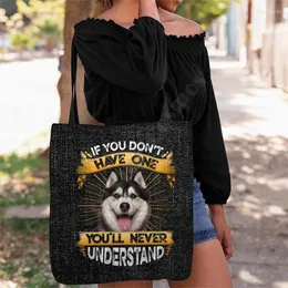 Depolama torbalarında bir husky tote çantası 3D baskı tutamağı vardır Alışverişçi katlanabilir yeniden kullanılabilir çok amaçlı 14 tarzı köpek deseni