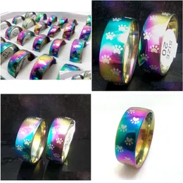 Band Rings 50Pcs Rainbow Dog Cat Paw Print 8Mm 316L Stainless Steel Footprint For Men And Women Pet Animal Jewelry Lover Gif Dhgarden Dhvpd