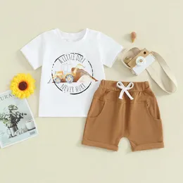 Kläder sätter 2st Summer Baby Boy Outfits Short Sleeve Truck Print T-shirt Pocket Shorts Set Toddler Clothes