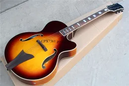 Factory Custom Hollow Sunburst Electric Guitar with White Binding Body and Neck rosewood Fretboard can Be Customized