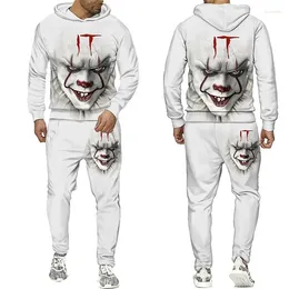 Fatos masculinos 3D Impressão Casal Halloween Horror Filme Palhaço Moda Homens Mulheres Crewneck Hoodies Calças Plus Size S-7XL