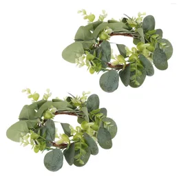 Decorative Flowers 2 Pcs Accessories Ring Outdoor Decor Tea Light Candles Plastic Tabletop Wreath