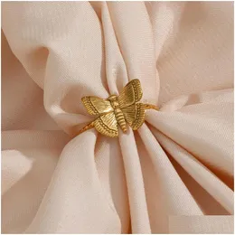 Klusterringar vintage insektsdesign smycken rostfritt stål 18k guldpläterad justerbar fjäril för kvinnor resizable ring drop leverera dh3yb