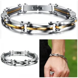 BONISKISS Uomo Ragazzi Acciaio inossidabile bicolore Rombo Cool Link Bracciale rigido Bracciale GoldSilver Colore Bracciale Gioielli Regalo di Natale 240313