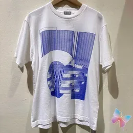 Men's T-Shirts Men Women CAVEMPT Tshirts Blue Washed Wave Stripe Abstract Print Short Sleeve Casual Loose High Quality Cotton T-shirts J240322