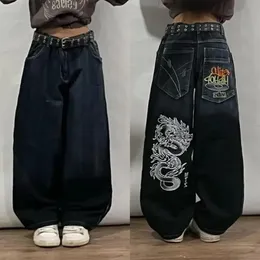 JNCO Jeans Y2K Damen Harajuku Retro Hip Hop Print Baggy Schwarze Hose Gothic Hohe Taille Weite Hose Streetwear 240307