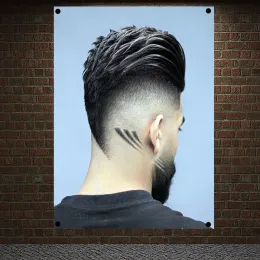 Accessori Il classico taglio di capelli Pompadour con barba Poster Adesivo da parete, Arazzo Bandiera Banner Parrucchiere Barbiere Decorazione della casa B2