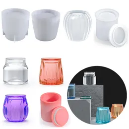 Velas copo redondo com tampa caixa de armazenamento de gesso molde de silicone suporte de cimento recipiente vaso de flores moldes de vaso de concreto 221108