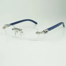 Vendas diretas da fábrica de novos óculos de diamante sem fim de 5,0 mm 3524012 com pernas de madeira azul natural e lentes transparentes de 56 mm