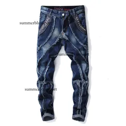 Neue 2023 Frühling Gespleißt Gerade Fit Mid Hohe Taille Waschbar Mode Blau Quaste männer Jeans