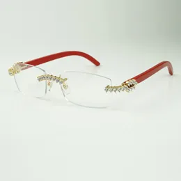 Factory direct sales of new 5.0 mm endless diamond glasses 3524012 with natural red wood legs and 56 mm clear lenses