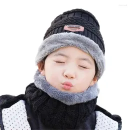 Berets Simple Parent Child 2pcs Super Warm Winter Balaclava Wool Beanies Knitted Hat And Scarf For 3-12 Years Old Girl Boy Hats