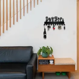 Placas decorativas de ferro artesanato flor metal chave titular padrão minimalista planta suculenta arte da parede preto montado ganchos quarto