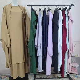 QNPQYX Conjuntos de 2 peças Mulheres Muçulmanas Hijab Vestido de Oração Vestuário Abaya Longo Khimar Ramadã Vestido Árabe Abayas Conjuntos de Roupas Islâmicas Robe