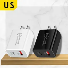 18W PD QC 3.0デュアルポート充電器クイックチャージEU US US UK Plug for iPhone X 8プラス注9 10 Samsung Huawei Xiaomi携帯電話アダプター付き