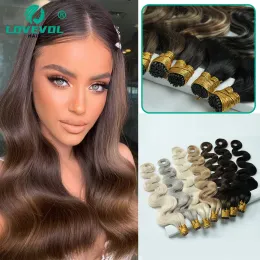 Extensions I Tip Hair Extensions Body Wave Remy Pre Bonded Itip Human Hair Extensions Balayage Natural Light Brown Cold Fusion Hair Wavy